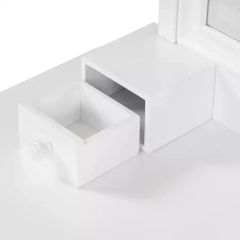 Coiffeuse de maquillage de 112,8 cm, station de beauté compacte avec miroir, tabouret, tiroir et meuble de rangement, blanche