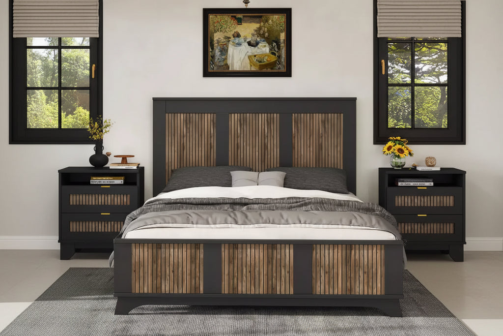GDFStudio Allison Farmhouse Queen Size Wooden Slatted Platform Bed