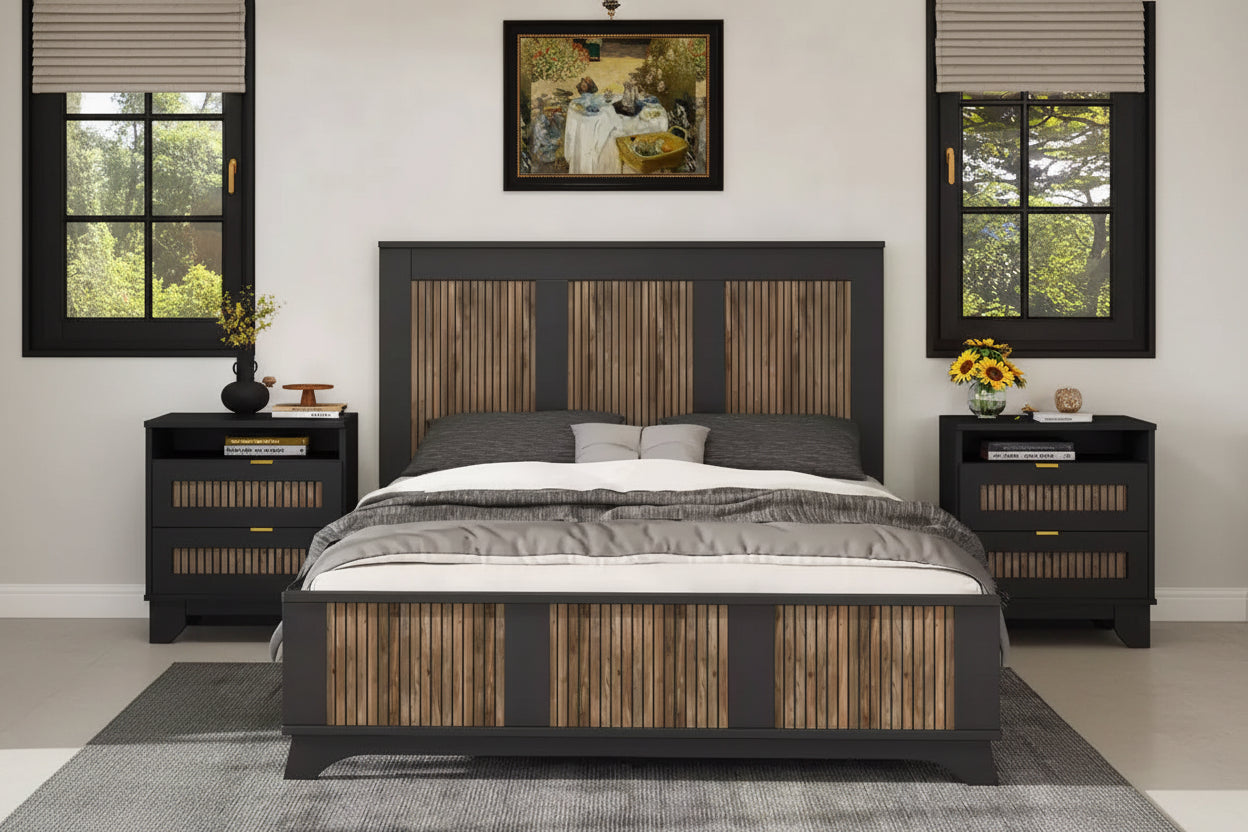 GDFStudio Allison Farmhouse Queen Size Wooden Slatted Platform Bed