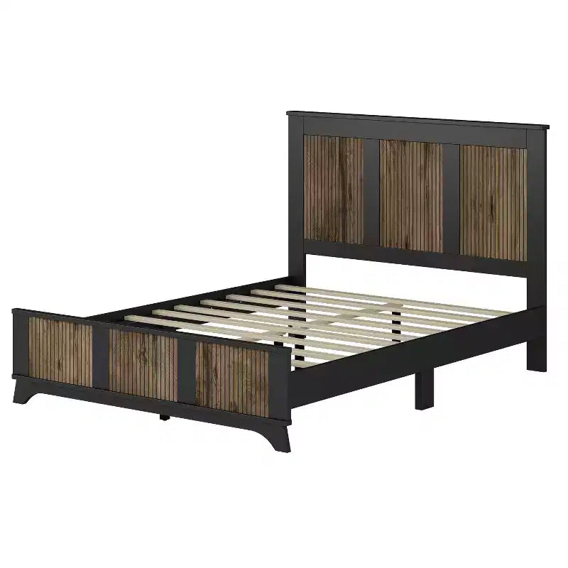 Cadre de lit plateforme à lattes en bois Queen Size style Ferme