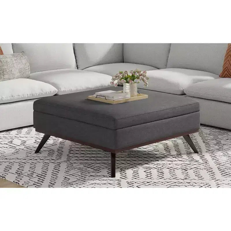Pouffe de rangement/table basse carrée XL moderne du milieu du siècle, largeur 102 cm