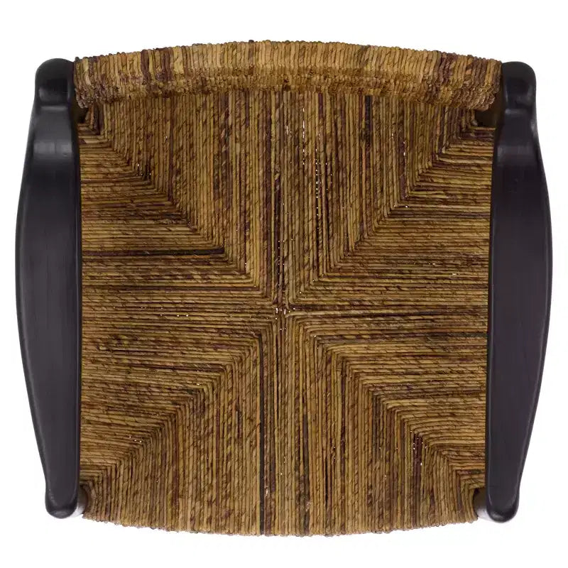 Chaise de salle à manger moderne en rotin de bananier avec accoudoirs et pieds en métal noir