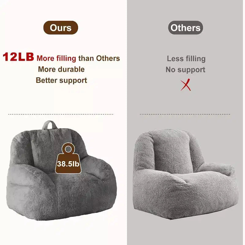 Pouf géant, canapé-lit poire en fausse fourrure avec rembourrage, pouf pour adultes, grand canapé de sol paresseux, grand pouf de salon
