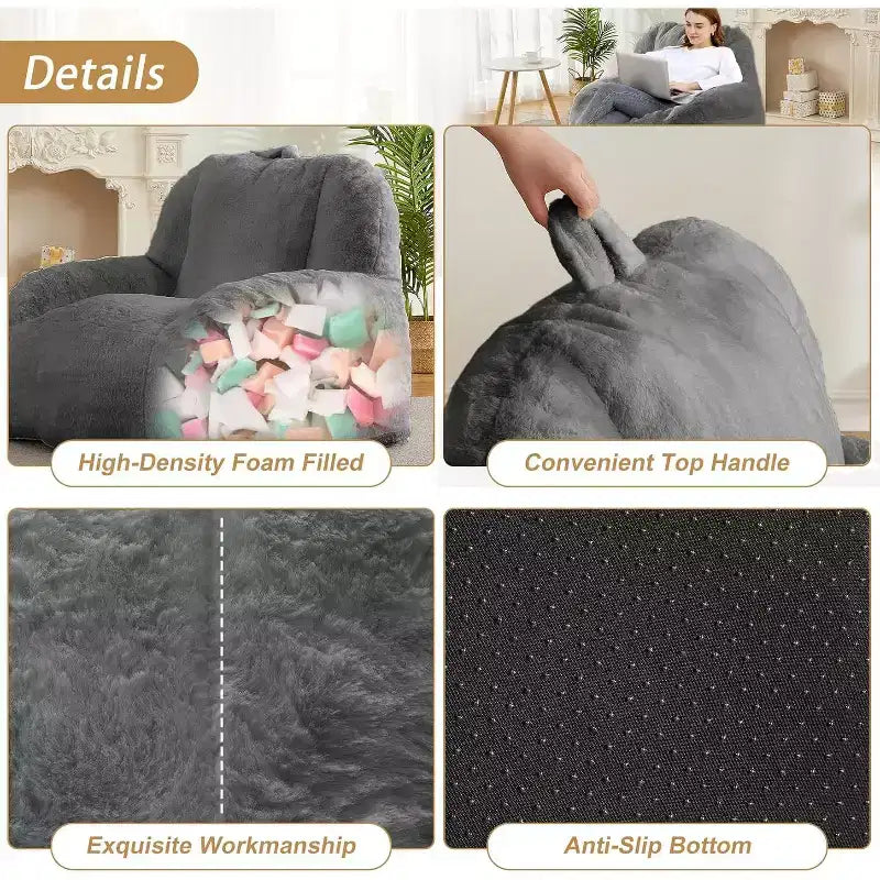 Pouf géant, canapé-lit poire en fausse fourrure avec rembourrage, pouf pour adultes, grand canapé de sol paresseux, grand pouf de salon