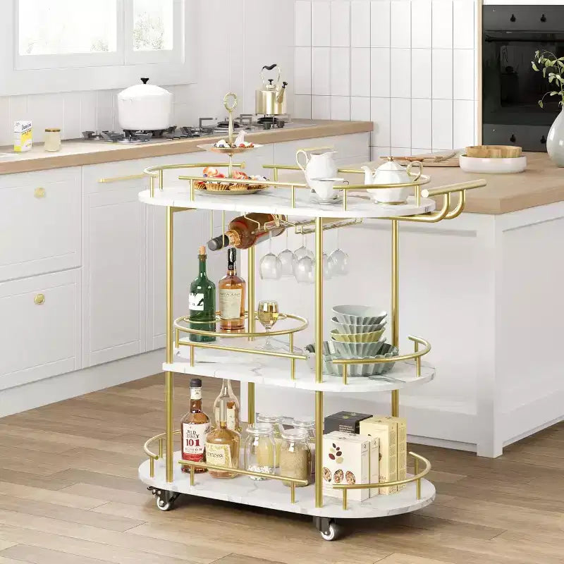Dessert à roulettes 2023, en métal et bois, doré, pour la maison et les fêtes