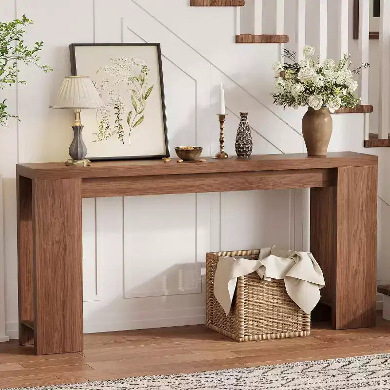 Console d'entrée rustique en bois de 70,9 pouces de long pour couloir, salon, derrière un canapé, profondeur étroite de 11,8 pouces