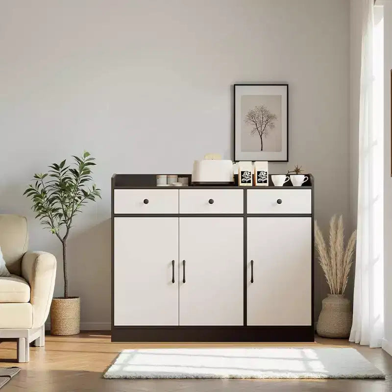 Buffet de salle à manger de 42,5 pouces, meuble de rangement de cuisine moderne avec étagères réglables, armoire en bois avec 3 tiroirs pour salon, salle à manger