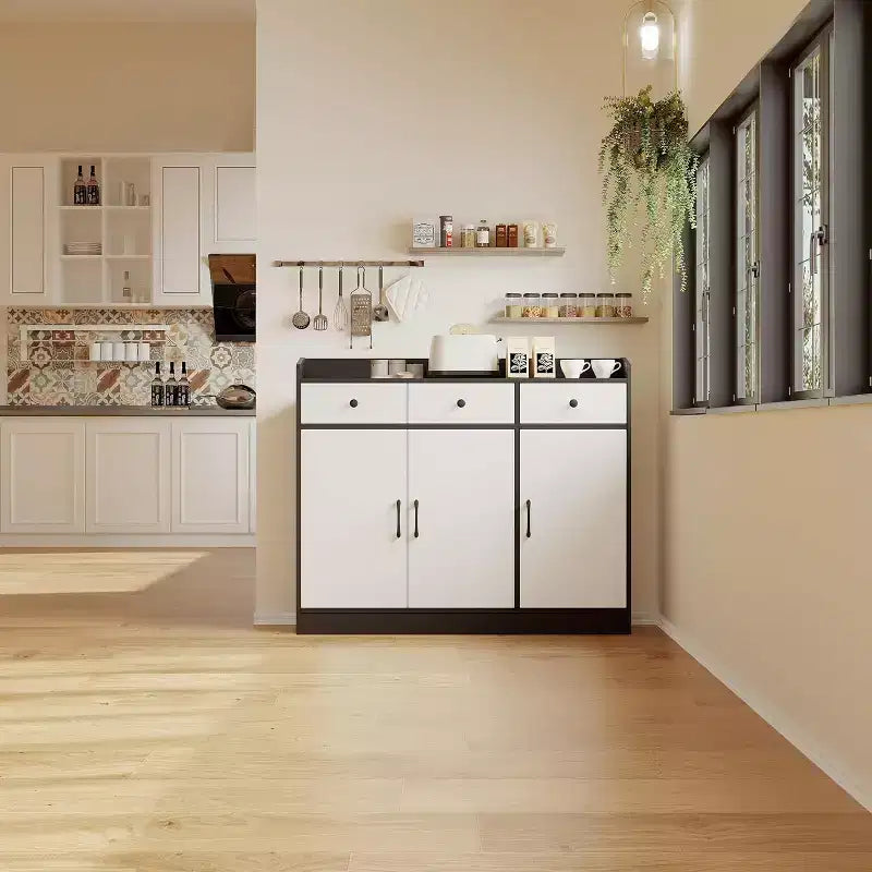 Buffet de salle à manger de 42,5 pouces, meuble de rangement de cuisine moderne avec étagères réglables, armoire en bois avec 3 tiroirs pour salon, salle à manger