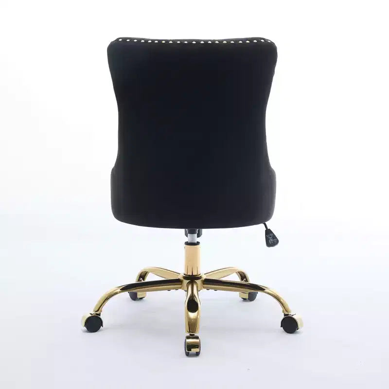 Chaise de bureau pivotante réglable, chaise de bureau moderne en velours capitonné avec base en métal doré (noir)