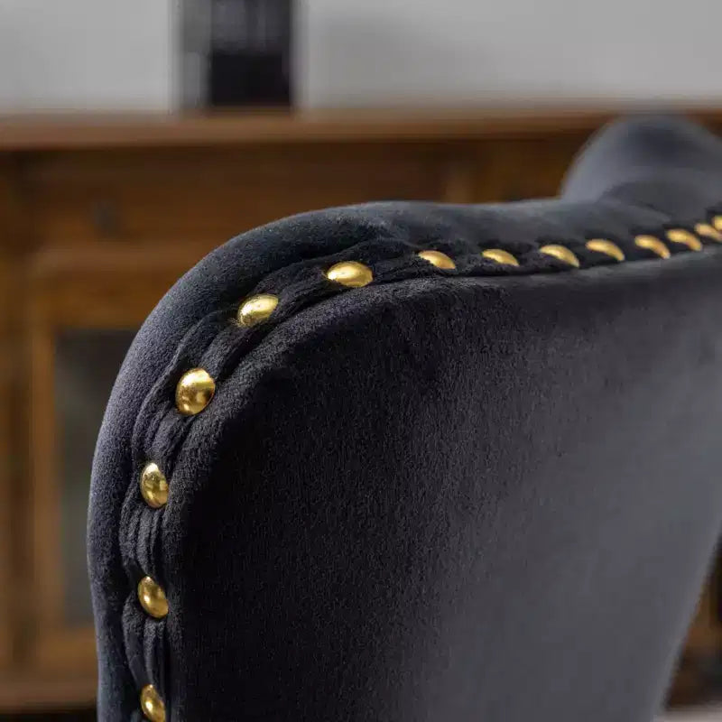 Chaise de bureau pivotante réglable, chaise de bureau moderne en velours capitonné avec base en métal doré (noir)