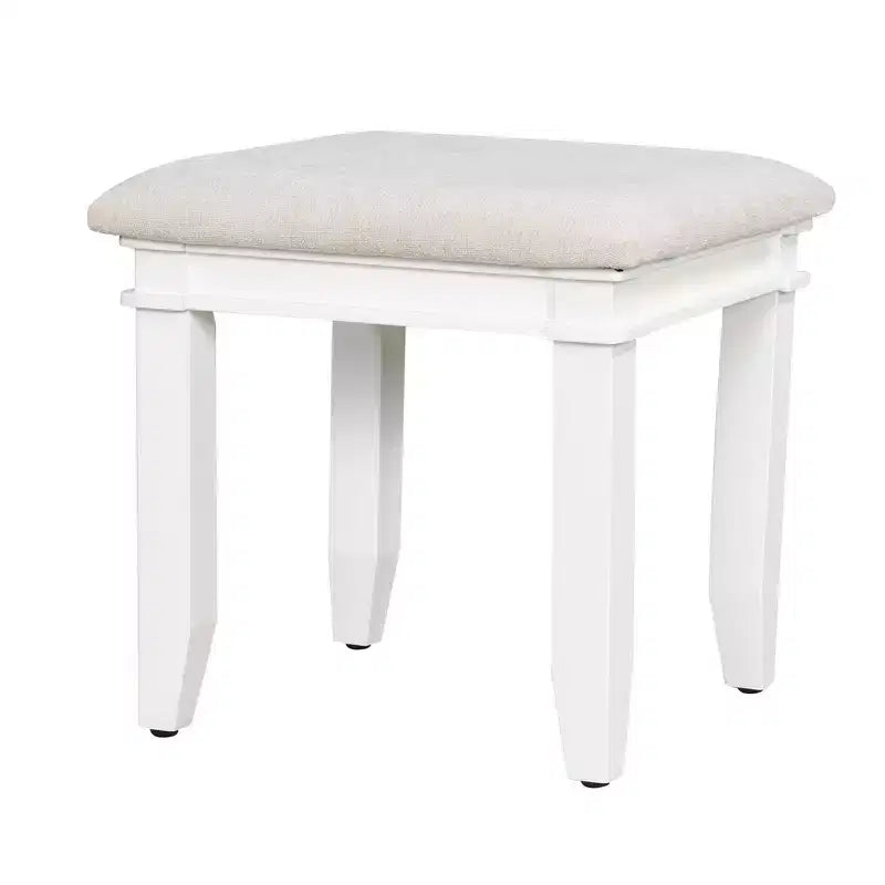 Coiffeuse classique en bois style bohème avec miroir éclairé, 7 tiroirs et tabouret rembourré
