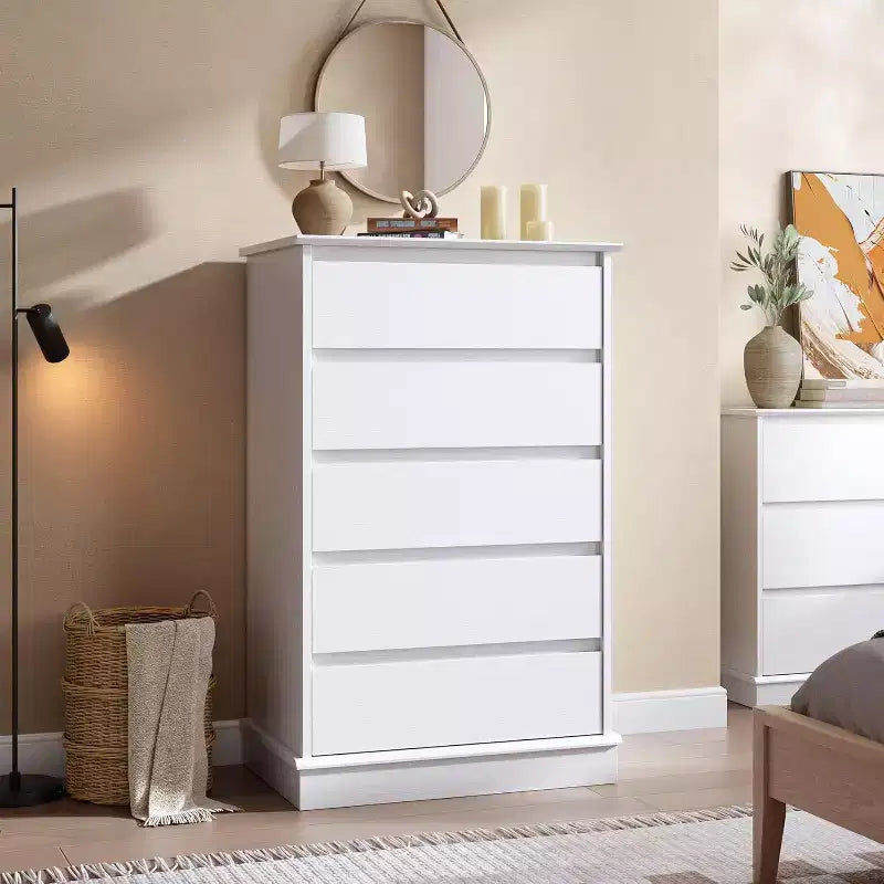 Commode haute pour chambre à coucher, commode verticale en bois avec rangement profond et organisateur de placard
