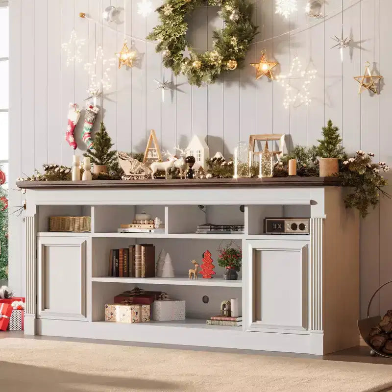 Meuble TV 58" pour téléviseur jusqu'à 75", meuble TV de 33" de haut, meuble TV de style ferme pour salon