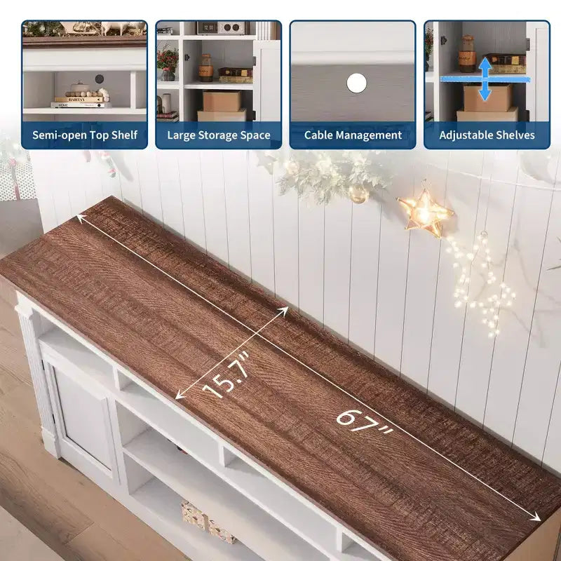 Meuble TV 58" pour téléviseur jusqu'à 75", meuble TV de 33" de haut, meuble TV de style ferme pour salon