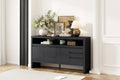 Multi-Functional 60 Large Storage Cabinet Sideboard with 3 Doors, Semi-Open Shelf and 3 Drawers, Wood Accent Entryway Console Table TV Stand