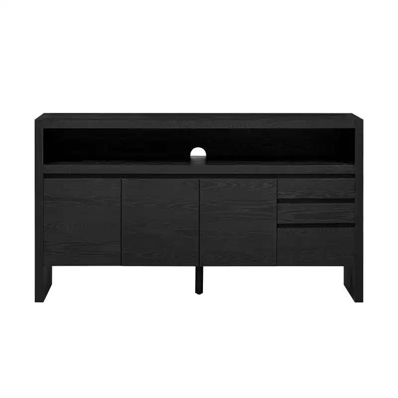 Buffet multifonctionnel de 152 cm avec 3 portes, étagère semi-ouverte et 3 tiroirs, meuble d'entrée en bois, meuble TV