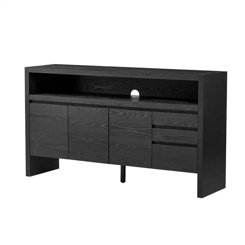 Buffet multifonctionnel de 152 cm avec 3 portes, étagère semi-ouverte et 3 tiroirs, meuble d'entrée en bois, meuble TV