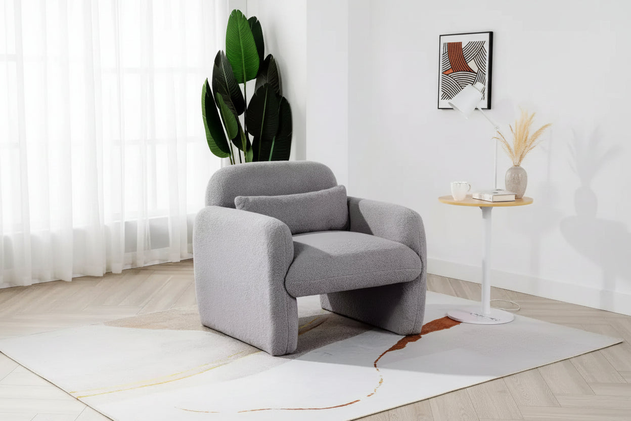 TUYOHW Modern Accent Chair with Teddy Fleece Upholstered Armchair Lounge Single Sofa with Pillow Accent Chairs for Living Room, Bedroom, Office