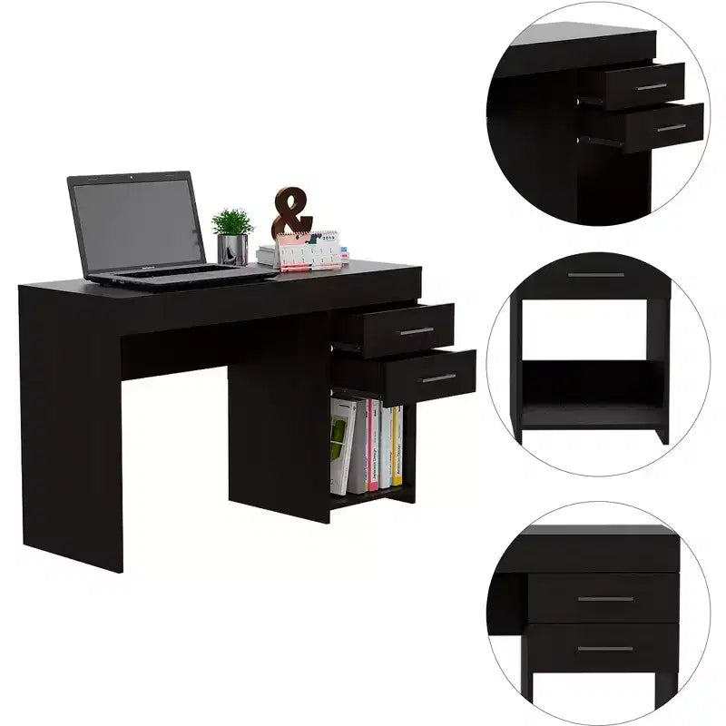 Bureau informatique moderne de 120 cm avec 2 tiroirs, étagère ouverte et armoire pour le bureau à domicile