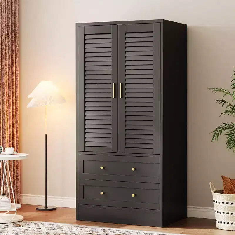 Armoire de rangement en bois à 2 portes et 2 tiroirs, avec tringle, pour chambre à coucher, 65 po