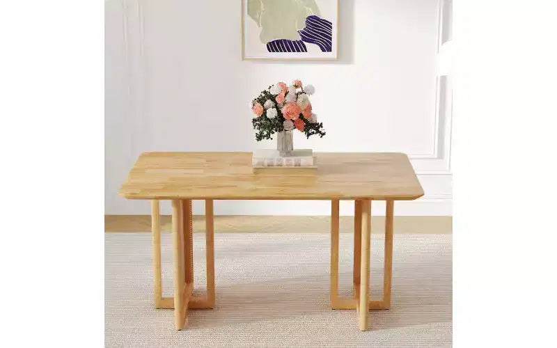 Table de salle à manger en bois massif pour 4 avec texture vigne artificielle et pieds antidérapants, marron