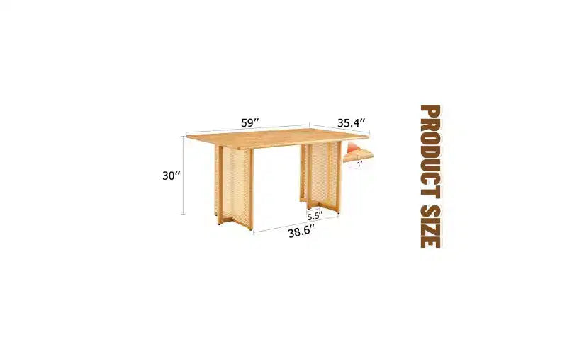 Table de salle à manger en bois massif pour 4 avec texture vigne artificielle et pieds antidérapants, marron