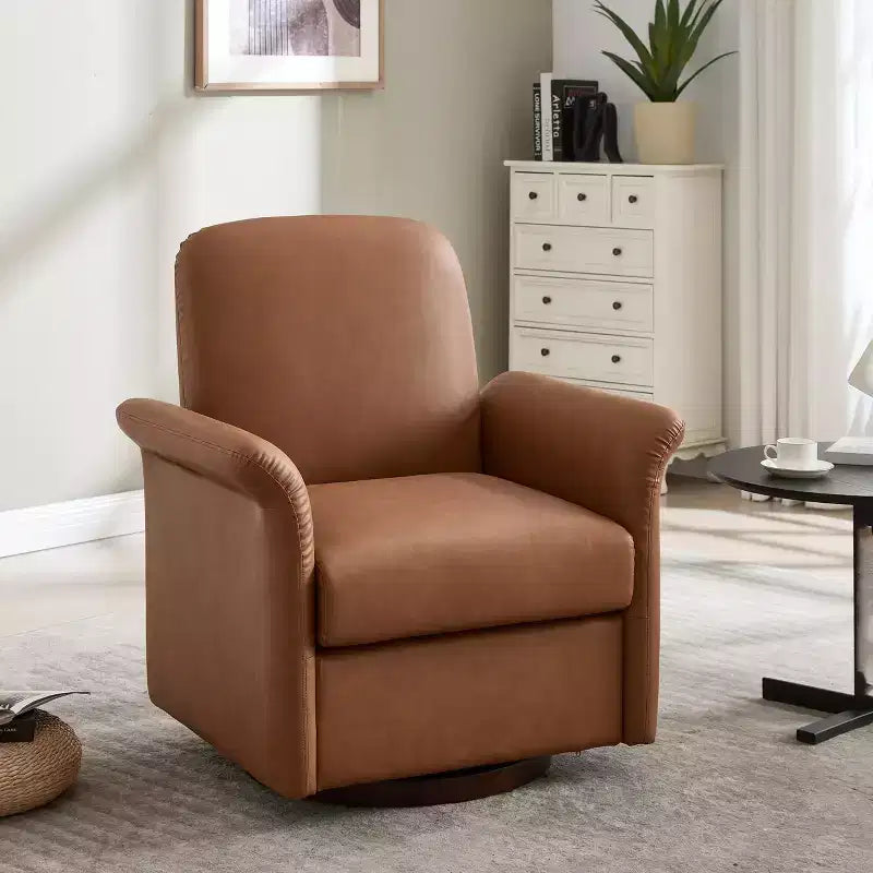 Fauteuil d'appoint moderne pivotant à 360° avec revêtement en lin et base en bois