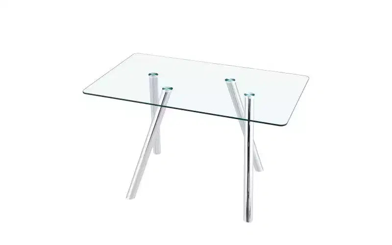 Table à manger rectangulaire en verre trempé de 130 cm avec pieds en métal doré, 6 places