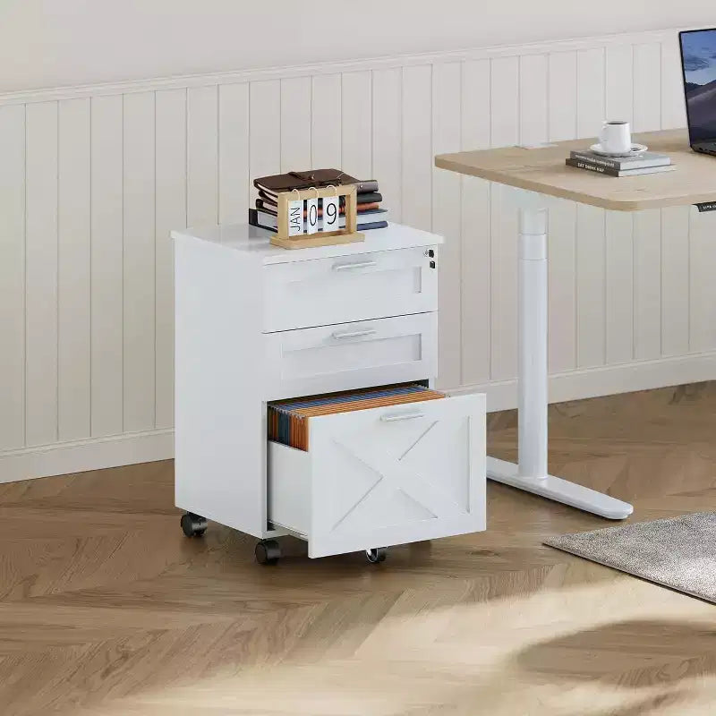 Meuble de classement en bois avec serrure, classeur mobile sous le bureau sur roulettes, compatible A4/lettre, tiroir de rangement roulant, organisateur multifonctionnel