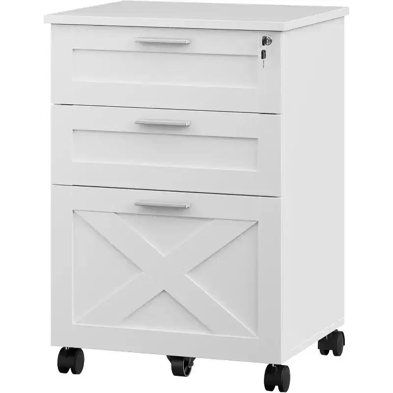 Meuble de classement en bois avec serrure, classeur mobile sous le bureau sur roulettes, compatible A4/lettre, tiroir de rangement roulant, organisateur multifonctionnel