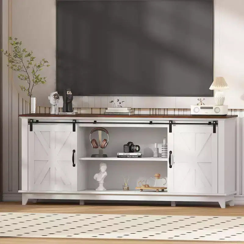 Farmhouse TV Stand for 75 in Television, Wood Entertainment Center,Media TV Console Table Cabinet