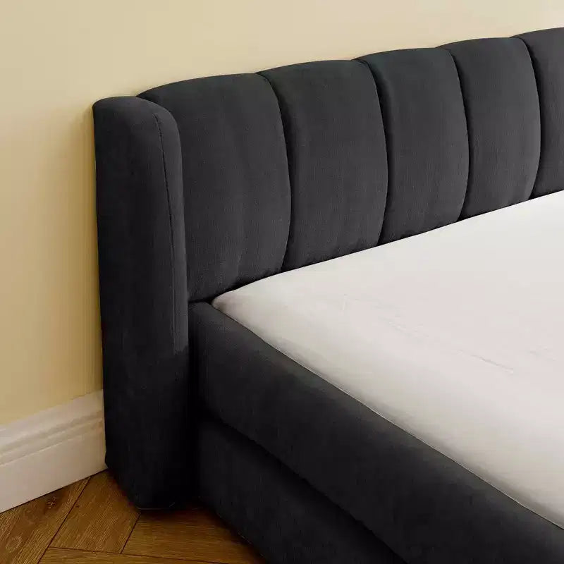 Lit plate-forme rembourré King Size avec tête de lit en tissu chenille, gris