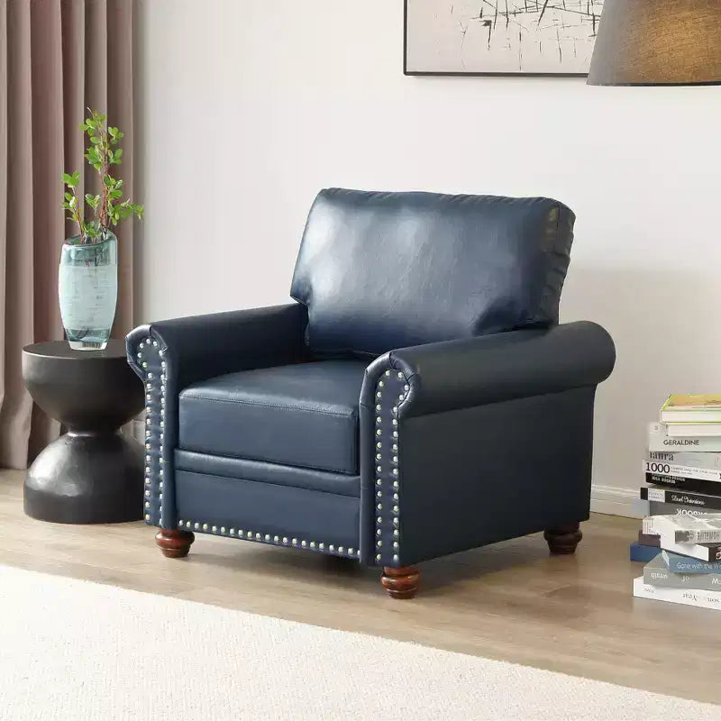 Canapé individuel moderne en similicuir de 35,8" avec pieds en bois pour salon et bureau