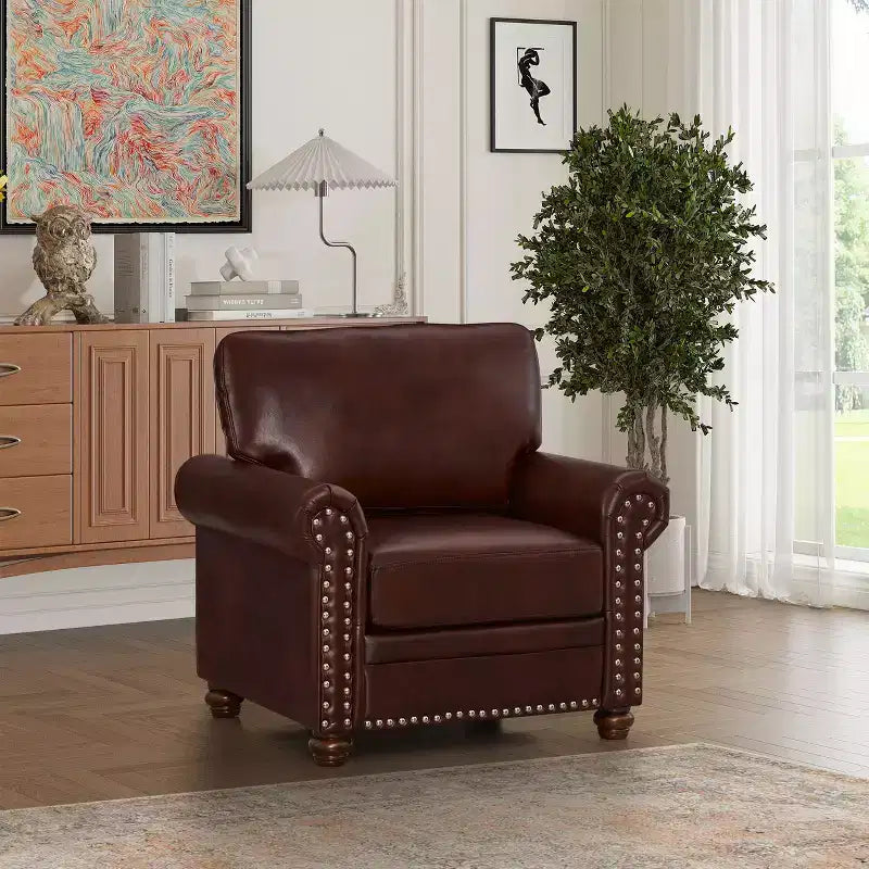 Canapé individuel moderne en similicuir de 35,8" avec pieds en bois pour salon et bureau