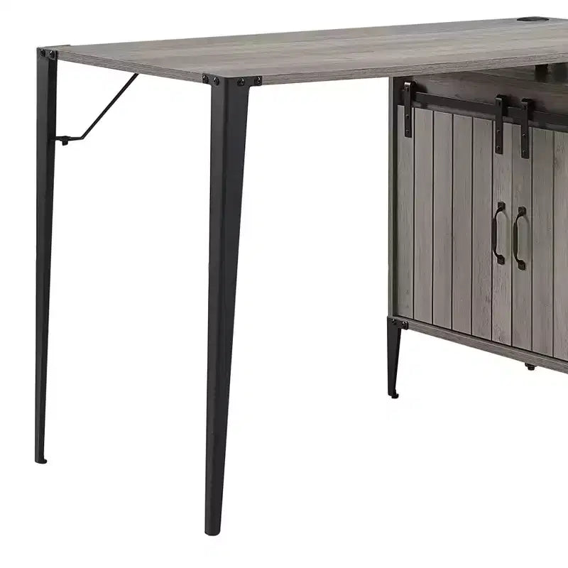 Bureau d'ordinateur en L de 122 cm avec rangement à porte coulissante et gestion des câbles