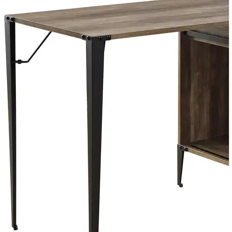 Bureau d'ordinateur en L de 122 cm avec rangement à porte coulissante et gestion des câbles