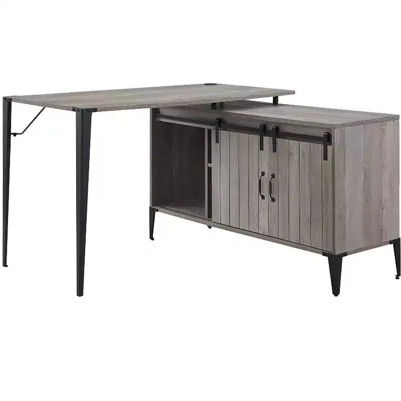 Bureau d'ordinateur en L de 122 cm avec rangement à porte coulissante et gestion des câbles