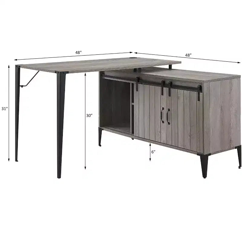 Bureau d'ordinateur en L de 122 cm avec rangement à porte coulissante et gestion des câbles