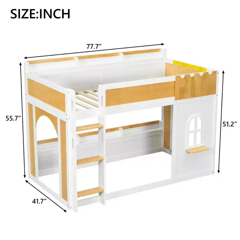 Lit superposé jumeau sur jumeau/double sur double avec étagères de rangement, cadre de lit superposé en bois jumeau/double avec fenêtre et deux portes