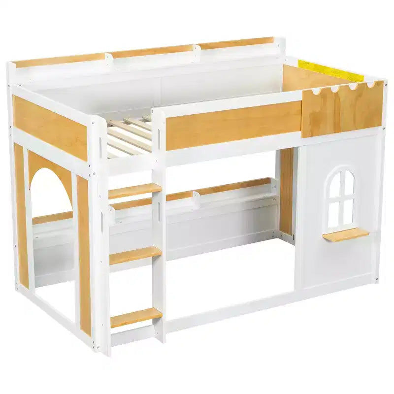 Lit superposé jumeau sur jumeau/double sur double avec étagères de rangement, cadre de lit superposé en bois jumeau/double avec fenêtre et deux portes