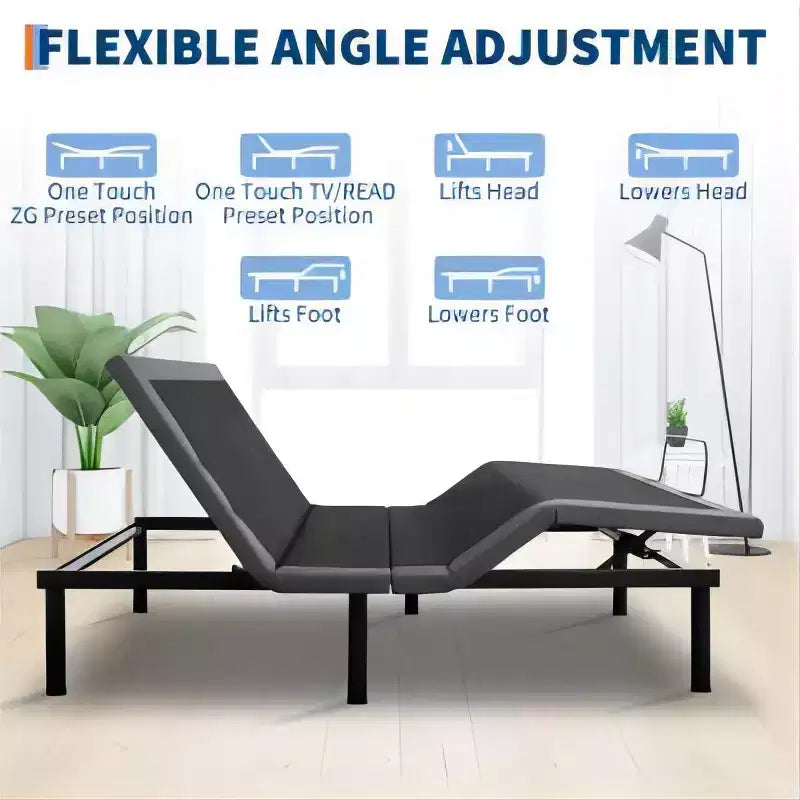Cadre de lit réglable zéro espace avec télécommande sans fil et massage, montage facile, tête et pieds ajustables, ports USB