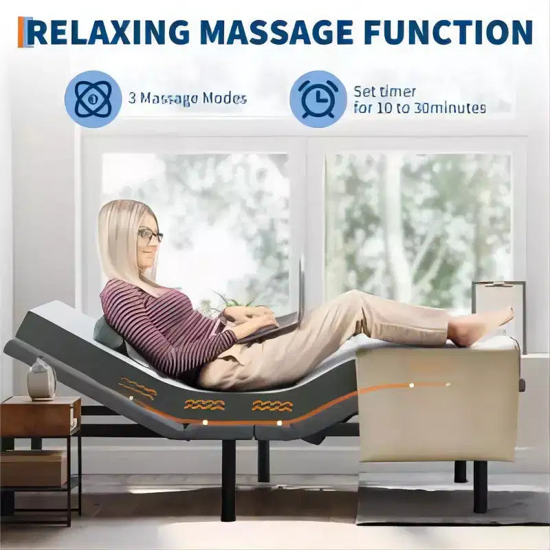 Cadre de lit réglable zéro espace avec télécommande sans fil et massage, montage facile, tête et pieds ajustables, ports USB