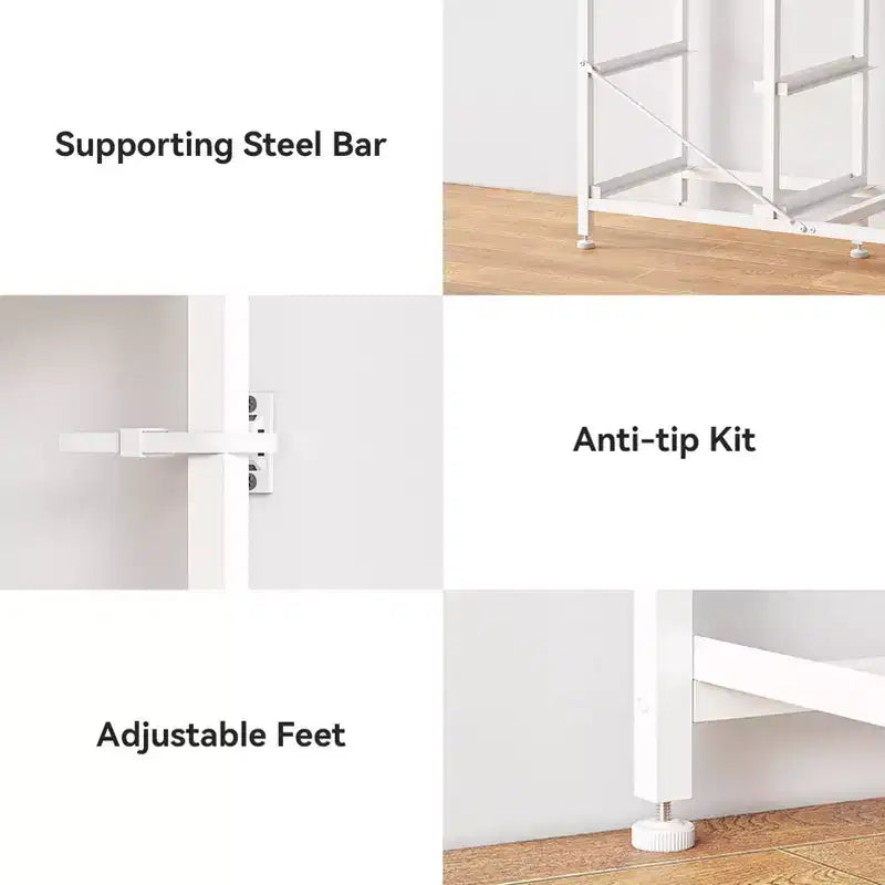 Commode Grande Blanche à 10 Tiroirs Meuble TV Pour Téléviseur 75 Pouces Console Multimédia avec Rangement en Tissu, Prises de Courant et Lumières LED Meuble de Rangement pour Chambre à Coucher