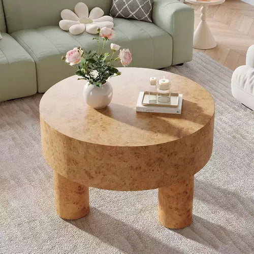Lantine 31.5-Inch Round Coffee Table for Living Room, Modern Circle Cocktail Tea Table with Burl Texture and Sturdy Legs for Apartment, Small Space
