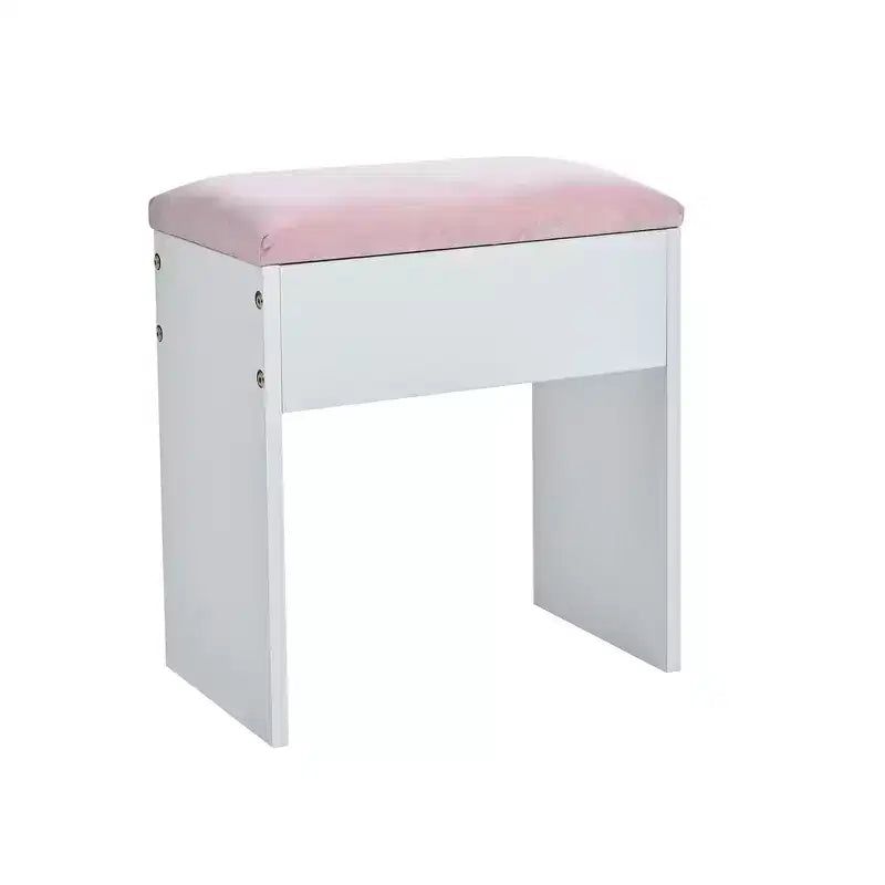 Coiffeuse rose glamour avec miroir, 6 tiroirs, plateau en verre et tabouret en velours