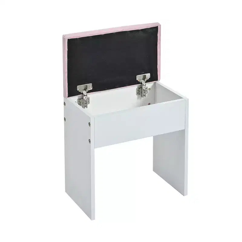 Coiffeuse rose glamour avec miroir, 6 tiroirs, plateau en verre et tabouret en velours