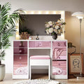 Coiffeuse rose glamour avec miroir, 6 tiroirs, plateau en verre et tabouret en velours