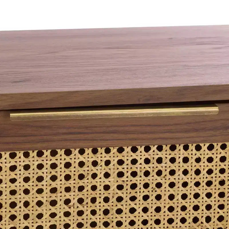 Meuble TV en noyer et rotin à 3 portes avec gestion des câbles, pour téléviseurs jusqu'à 50 pouces