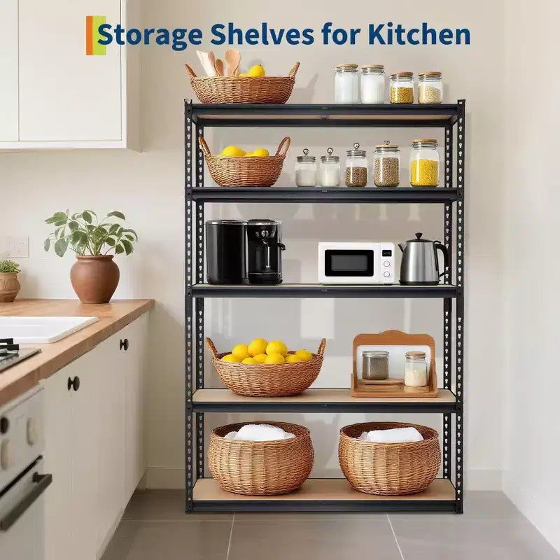 Étagère métallique robuste à 5 niveaux (30 x 12 x 60, noire), capacité de charge de 900 kg, pour garage, cuisine, cellier, sous-sol et buanderie