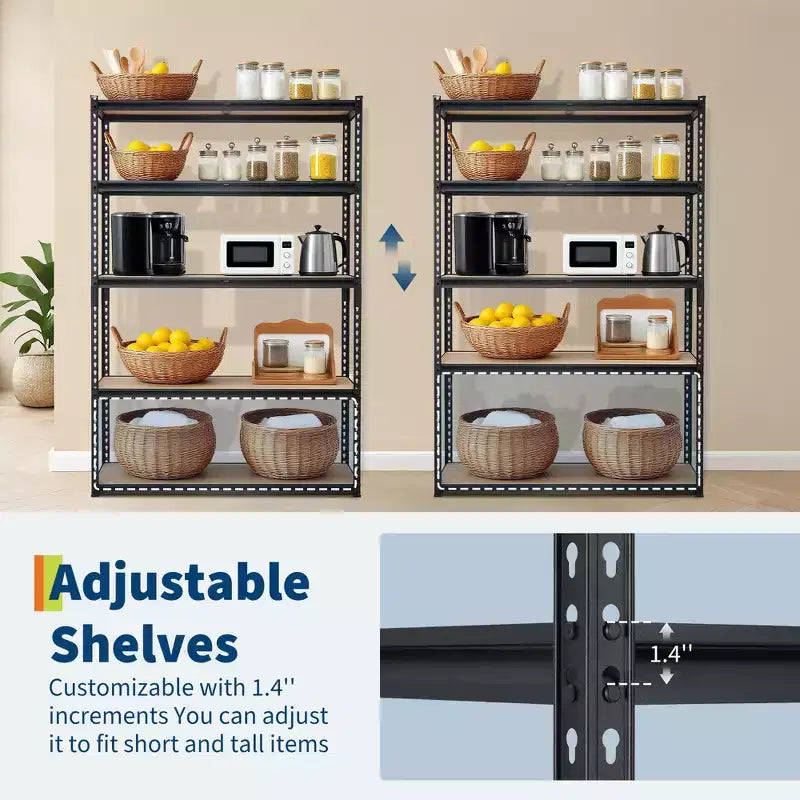 Étagère métallique robuste à 5 niveaux (30 x 12 x 60, noire), capacité de charge de 900 kg, pour garage, cuisine, cellier, sous-sol et buanderie